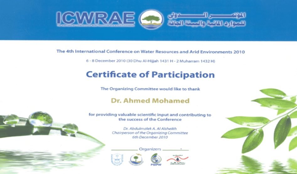 ICWRAE — Conference certificate, 2010