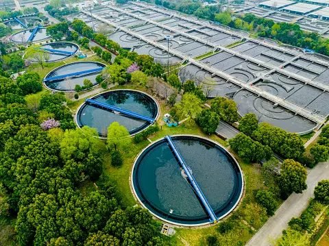 Aerial view of a sewage treatment plant